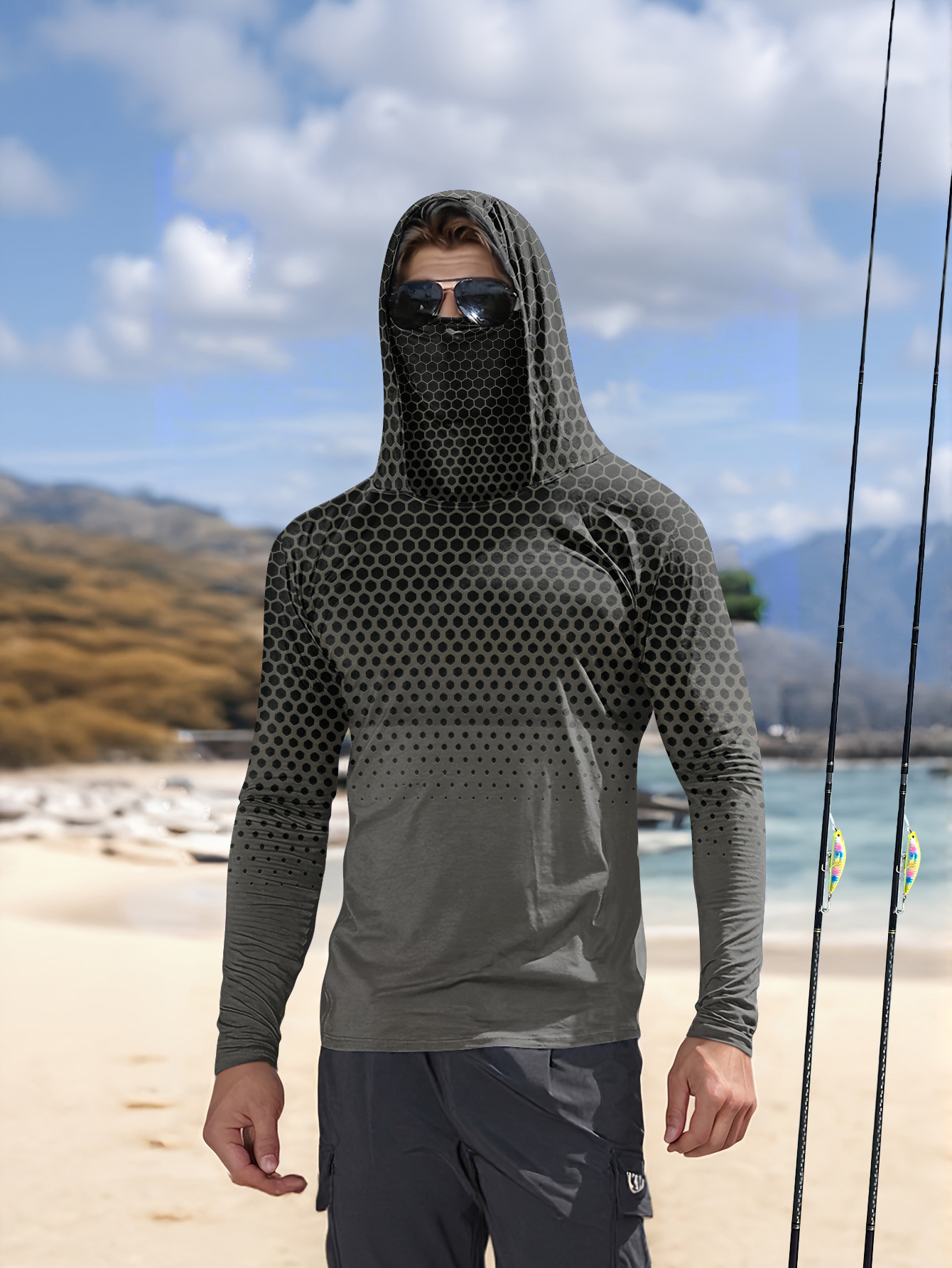 Men Summer UPF50+ Fishing Hood - Sports Mask Breathable ulasan dan harga